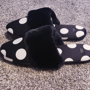 Black and White poka dot slippers NWT
